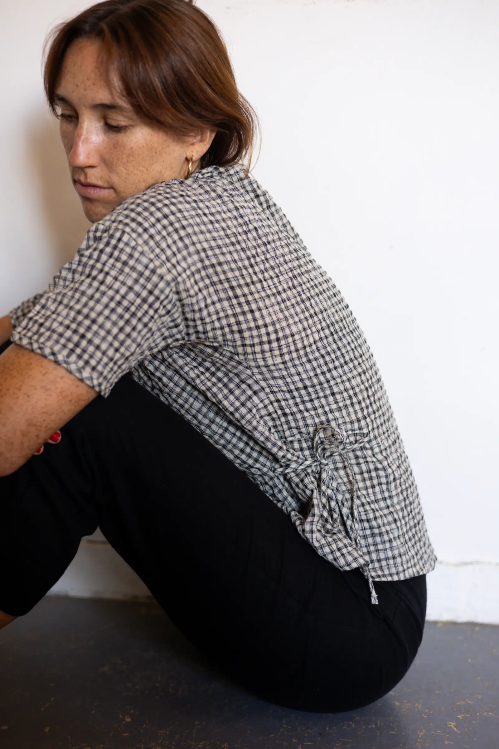 Gather Top with Ties | Black and White Gingham - Barbeachs