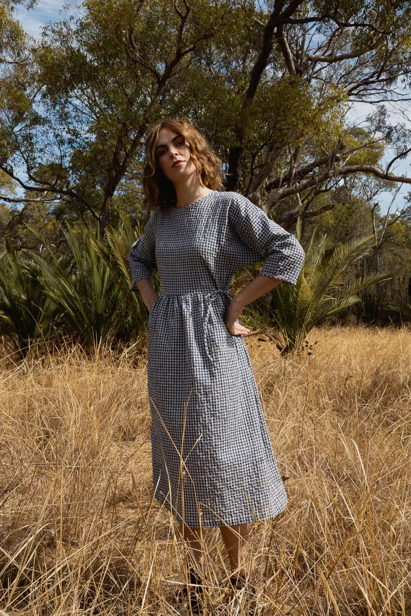 Gather Dress | Royal Blue Gingham - Barbeachs